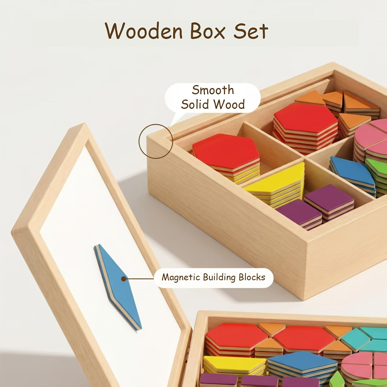 Magnetic Wooden Puzzle for Kids Ages 3-8 – Creative Geometric Shape Building Blocks STEM Educational Toy 128-280 Pieces