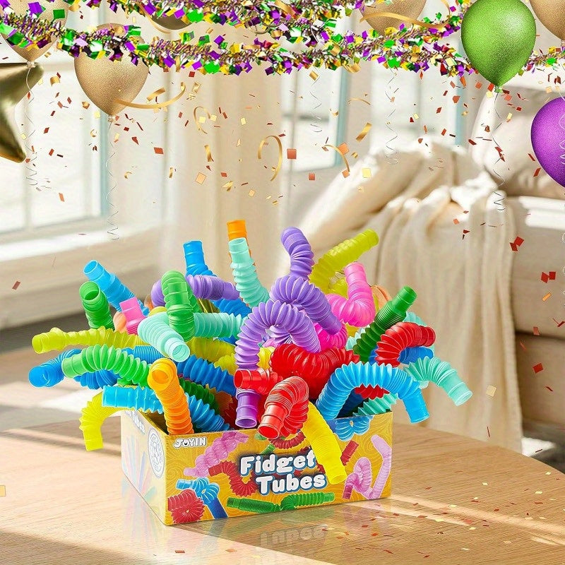 Pop Tubes Bulk 72 Pack Fidget Sensory Toys – Connectable Extendable Stress Relief Tubes Party Favors for Classroom Halloween Christmas Easter Birthday Goodie Bag