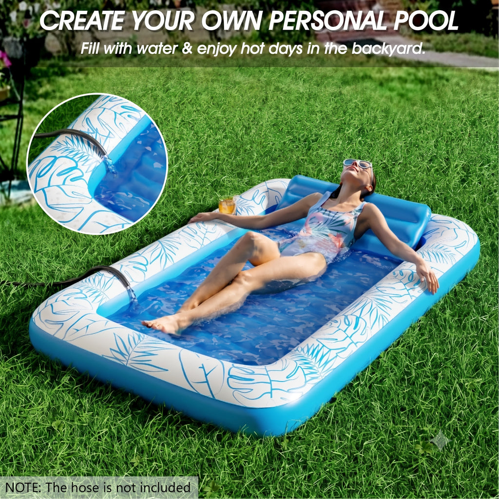Inflatable Tanning Pool Lounger Float – 4-in-1 Sun Tan Tub Pool Float Raft with Water Fill, Pillow & Cup Holder, Sunbathing Lounge Mat for Adults, Large
