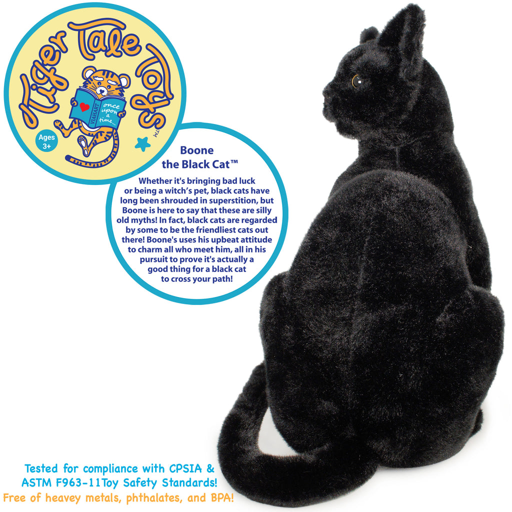 Black Cat Stuffed Animal Plush 13 Inch – Boone the Soft Cuddly Plush Cat Toy, Kids Gift for Cat Lovers, Ages 3+, TigerHart Toys
