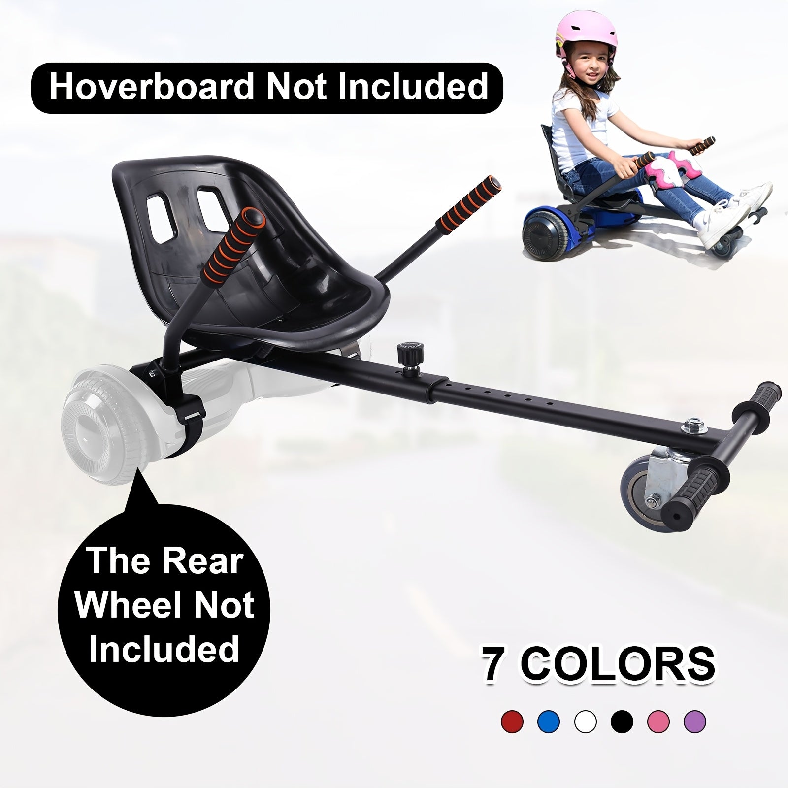 Hoverboard Go Kart Attachment for 6.5"-10" Hoverboards – Kids Hover Cart Seat Conversion Kit with Off-Road Tires, Shock Absorber & 360° Steering – Birthday Christmas Gift (Hoverboard Not Included)