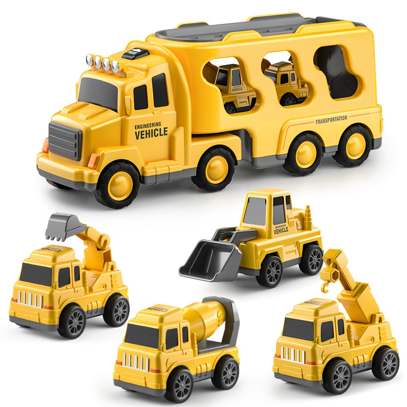 Construction Vehicles Transport Truck Carrier Toy for Kids Ages 3-7 – Car Hauler Playset for Boys & Girls, Birthday & Christmas Gift
