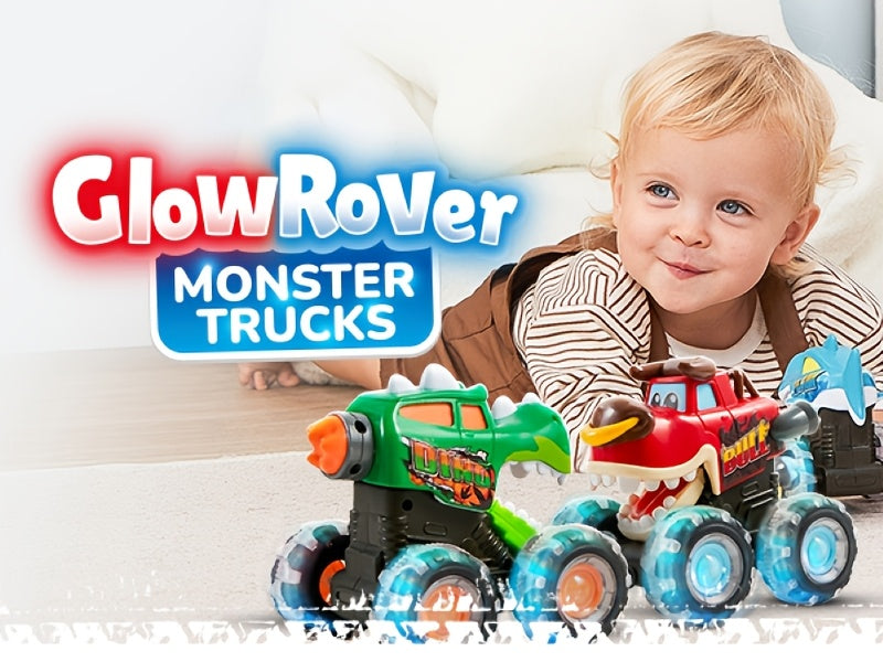 Monster Truck Toys for Toddlers 3 Pack – LED Light-Up Animal Trucks with Press & Go, Chomping Action – Shark, Bull & T-Rex Glow Cars, Easter Birthday Gift for Boys & Girls Ages 1.5+