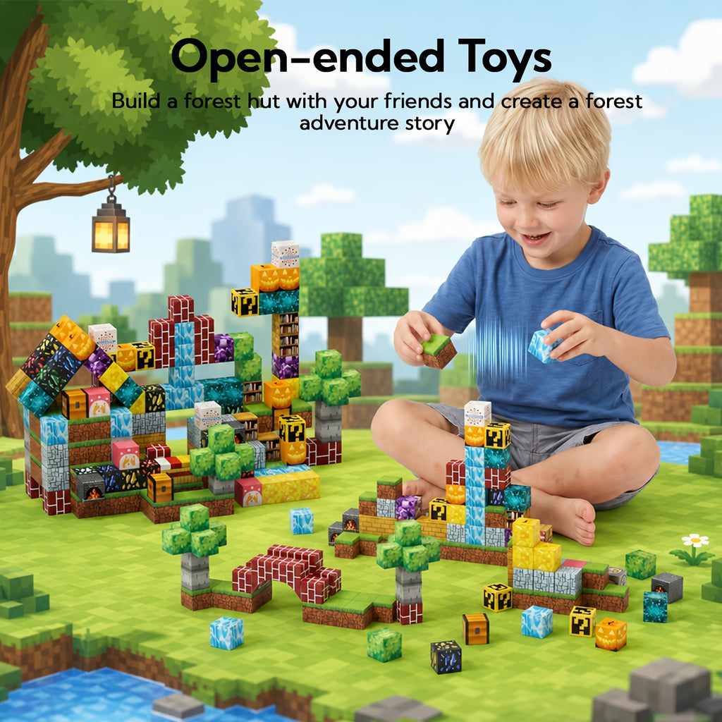 Magnetic Cube Puzzle Building Blocks for Kids – 50 to 160 Piece Construction Set with Random Patterns – STEM 3D Building Toy for Boys & Girls Ages 4+ – Birthday, Christmas & Easter Gift