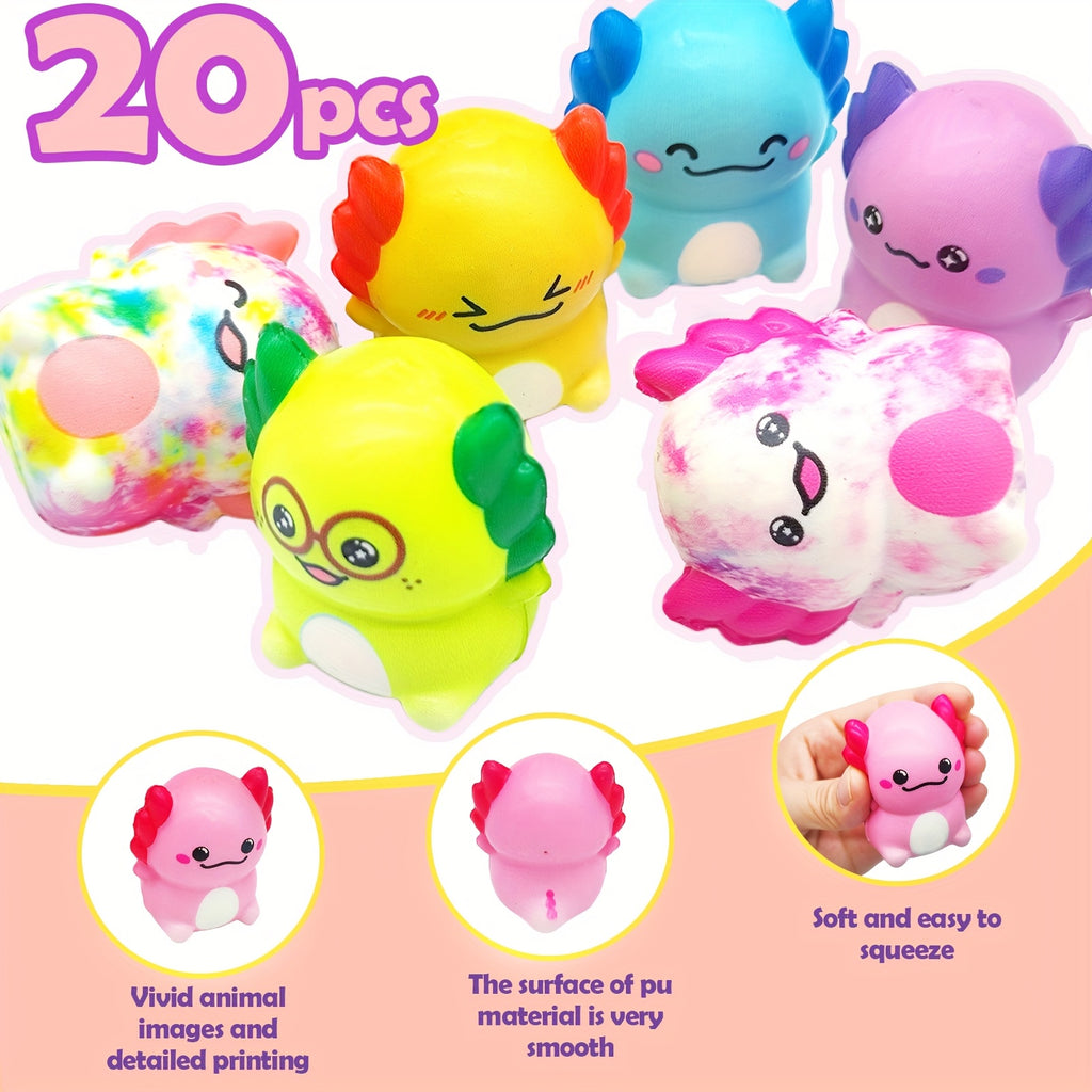 Axolotl Slow Rising Squishy Toys 20 Pack Individually Wrapped Ice Cream Shape Sensory Fidget Stress Relief Party Favors Goodie Bag Stuffers Kids
