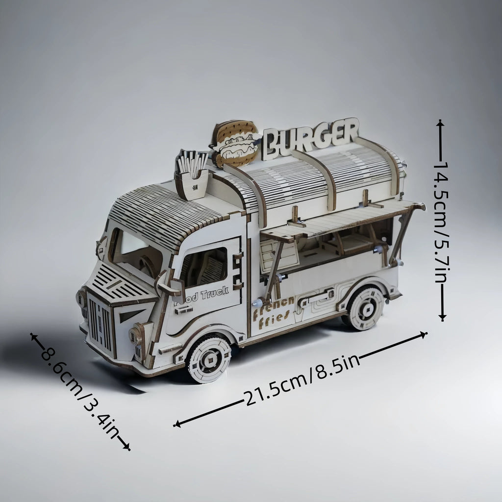3D Wooden Puzzle Fast Food Truck Model Kit Basswood DIY Assembly Building Toy, Creative Wood Craft Gift for Adults Teens Kids, Christmas Halloween Birthday Present