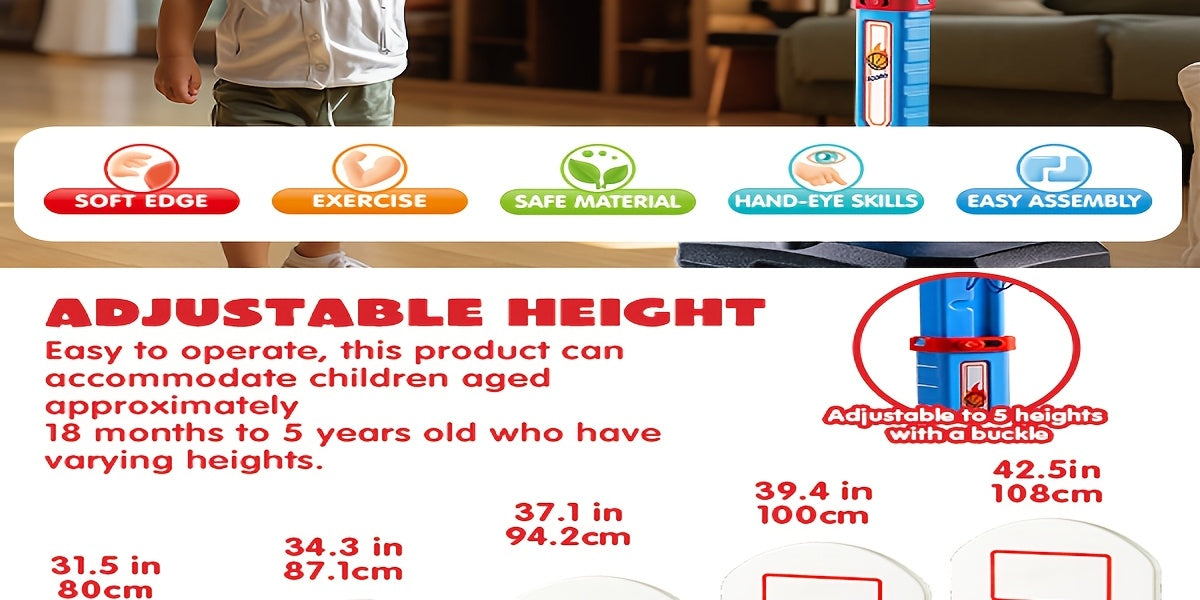 Adjustable Basketball Hoop Set for Kids with 4 Balls & Air Pump – Height 2.5–3.5 Ft, Indoor Outdoor Arcade Game, Sports Toy Gift for Boys & Girls Ages 3+