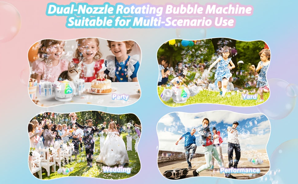 Automatic Bubble Machine 2 Pack – 30000+ Bubbles/Min Dual Nozzle with RGB Lights Remote Control Rechargeable Bubble Blower for Kids Birthday Wedding Party Pool