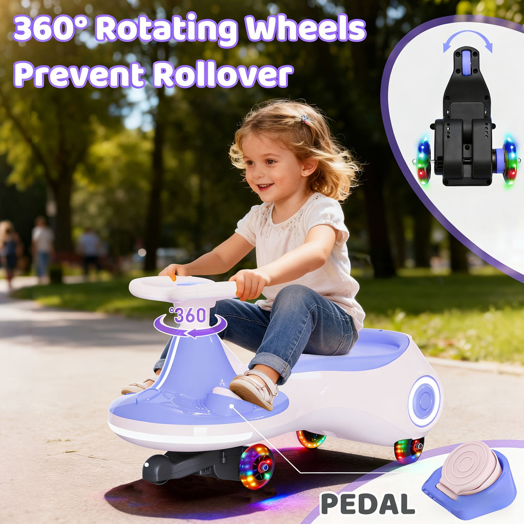 Electric Wiggle Car with Pedal 2-in-1 Rechargeable Swing Car for Kids Ages 3+ - 2 Speed Anti-Rollover Flashing Wheels 140LB Capacity, Indoor Outdoor Ride-On Toy, Birthday Christmas Gift Boys Girls