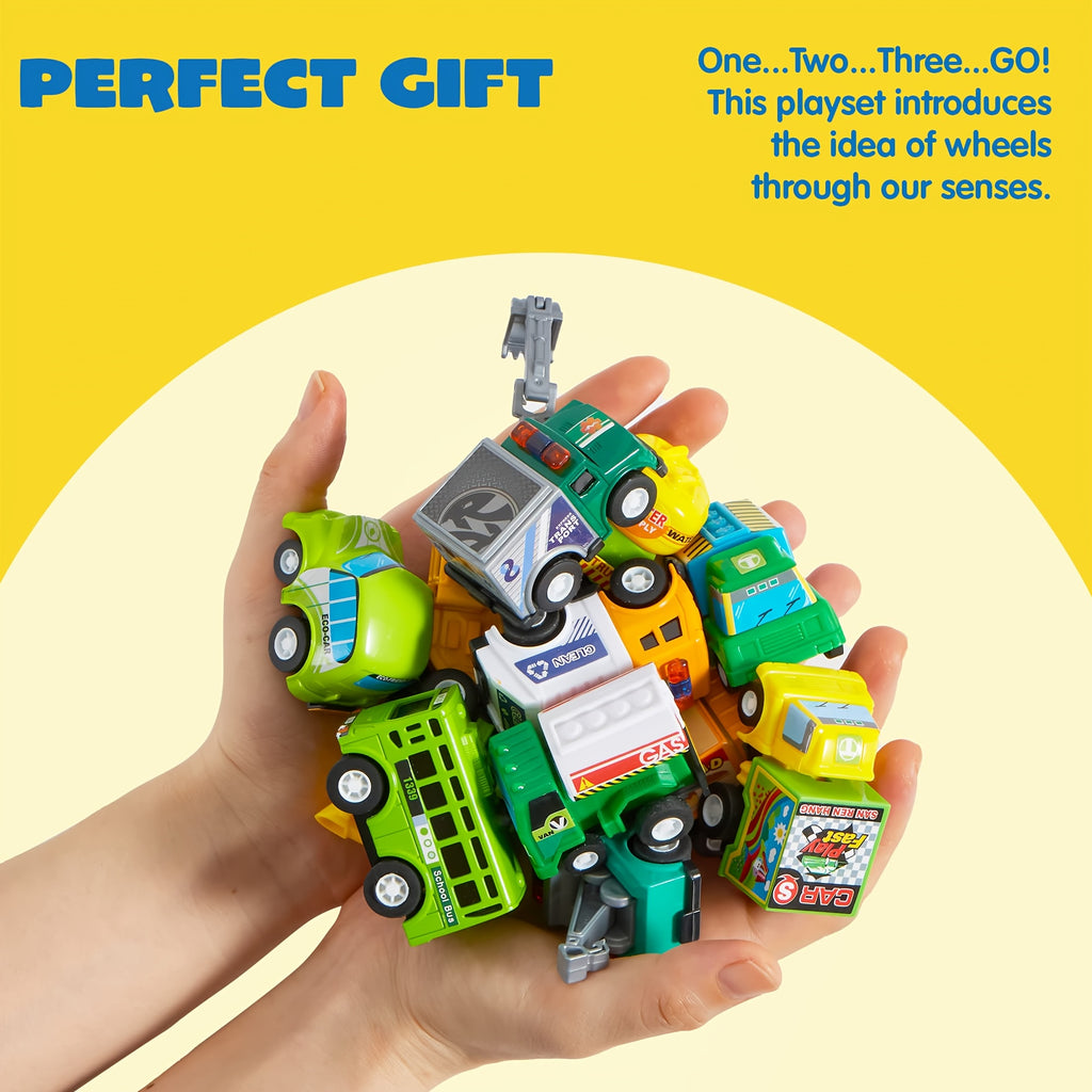25-Piece Pull Back Cars and Trucks Toy Set for Kids – Die-Cast Vehicle Playset with Fire Truck, Police Car & School Bus, Party Favors, Easter & Christmas Gift for Boys and Girls