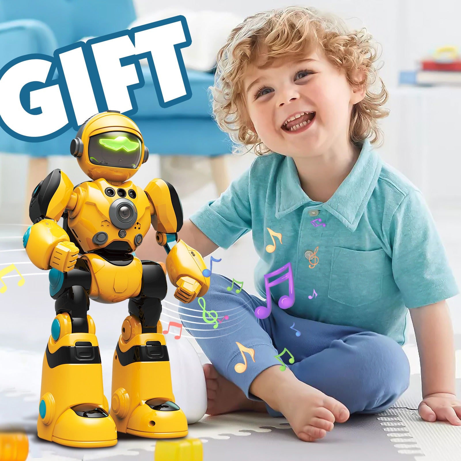 Gesture Control RC Robot Toy Voice Recording Programming EMO Mode LED Interactive Intelligent Robot Kids Boys Girls Birthday Christmas Gift Green Blue Pink Yellow