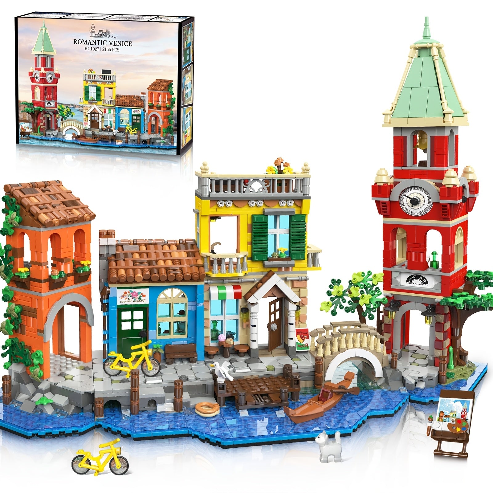 2155-Piece Venice Main Street Building Block Set for Adults - City Riverside Architecture Kit Flower Shop Pizzeria Canal, Home Decor Display Model, Unique Easter Birthday Gift Women Men Ages 14+