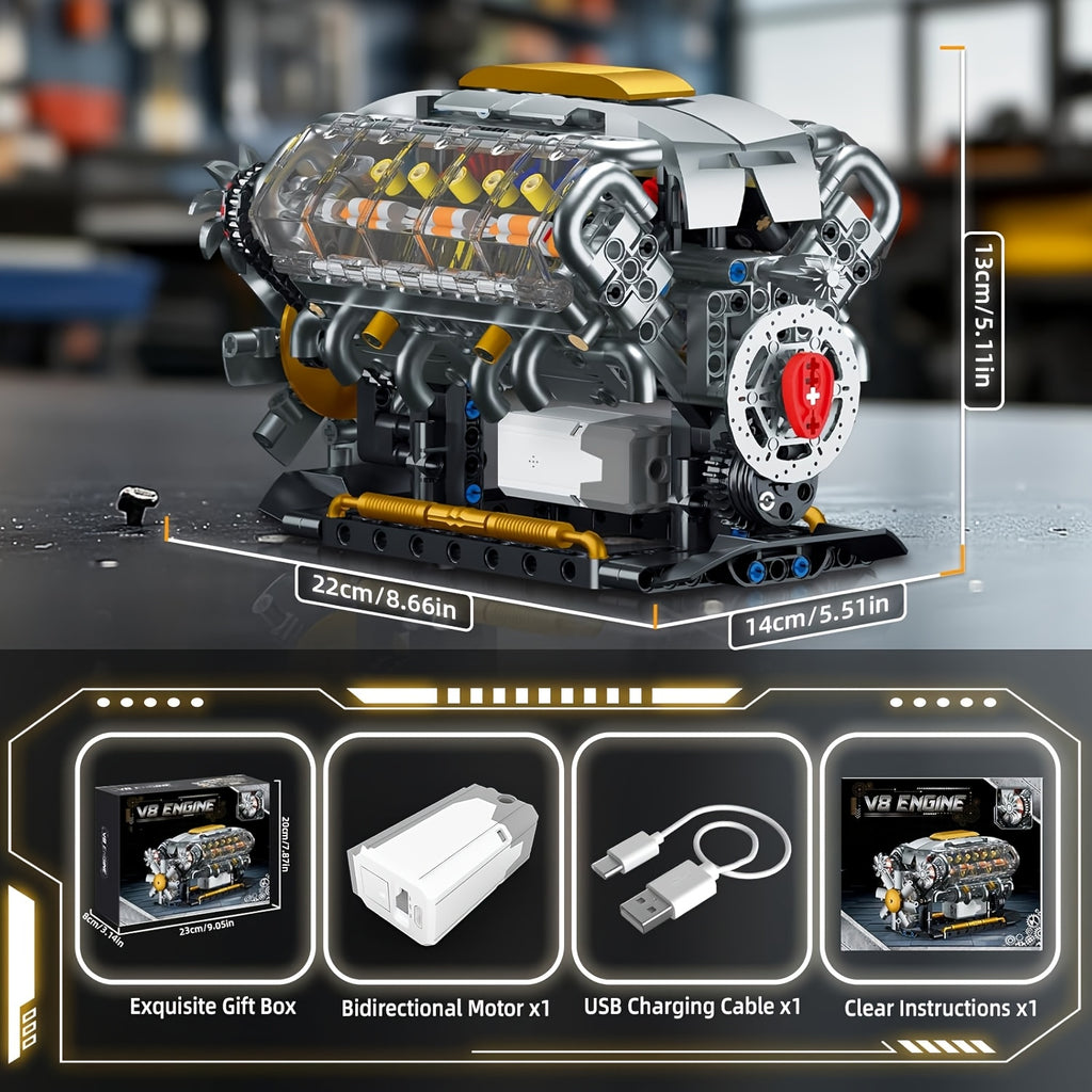 V8 Engine Building Kit 692 Pieces, Build Your Own Mini Supercar V8 Engine Model with Bidirectional Motor, Advanced STEM Mechanical Puzzle Display for Adults Teens, Birthday Christmas Gift Car Enthusiasts