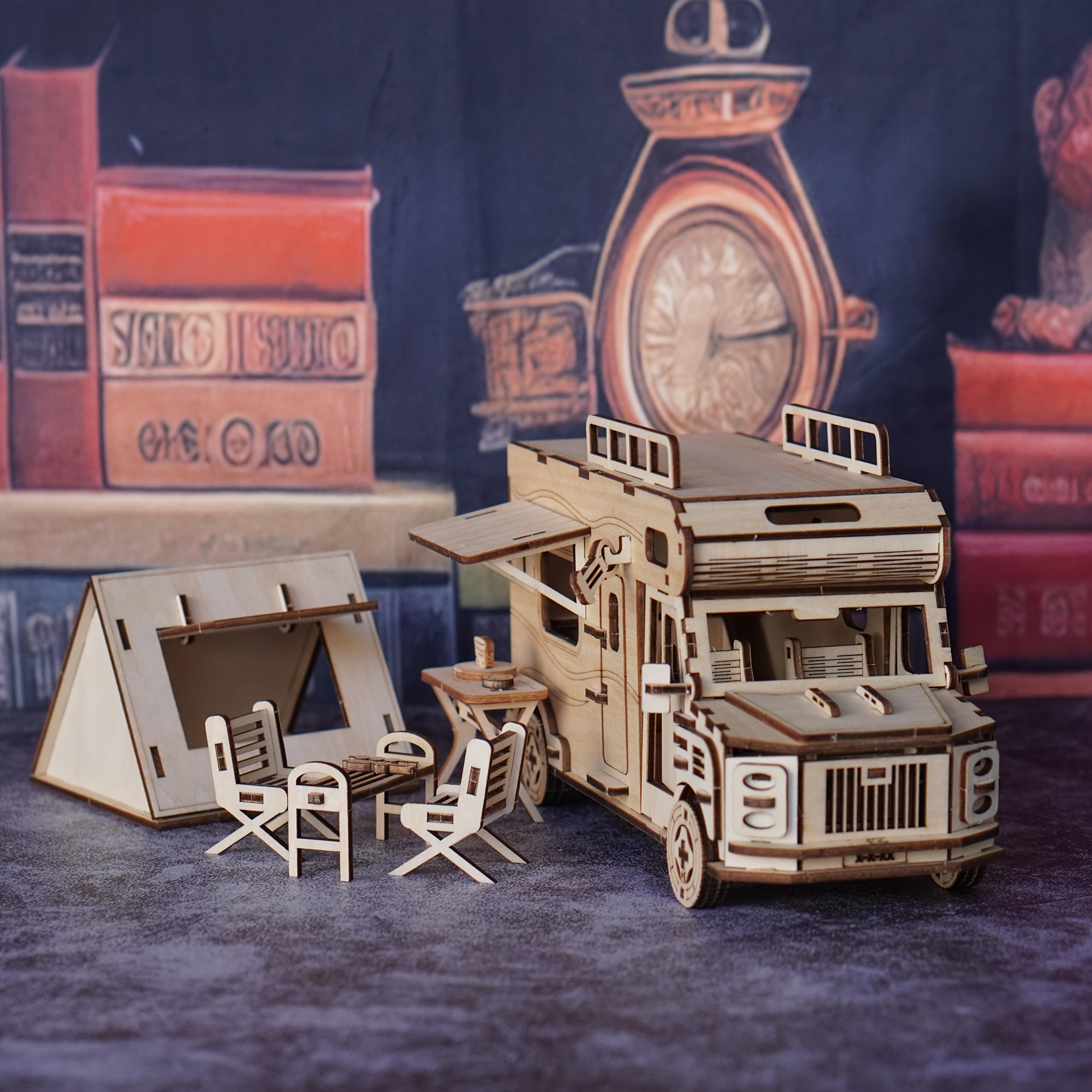 3D Wooden Puzzle RV Camping Car Model Kit, Travel Camper Van Assembly Building Block Toy, Creative DIY Wood Craft Gift for Friends Family Adults & Kids