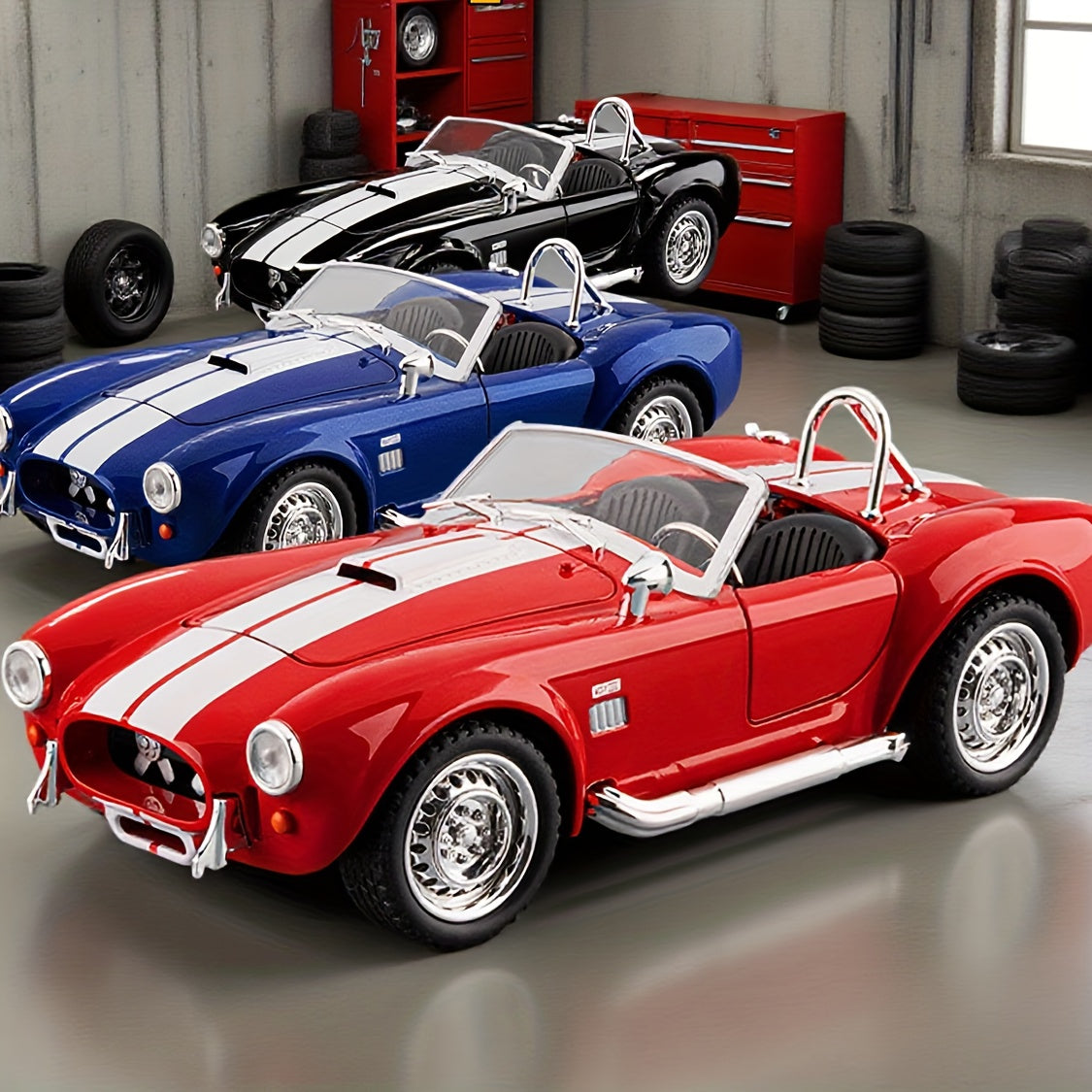 1:22 Scale Shelby Cobra Vintage Die-Cast Model Car Zinc Alloy Openable Doors Static Display Collectible Gift for Car Enthusiasts Home Office Desk Decor