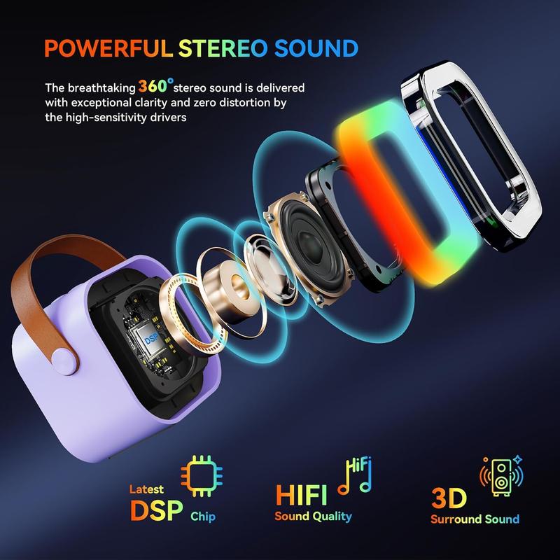 Mini Karaoke Machine for Kids with 2 Wireless Microphones, Bluetooth 5.4 Portable Speaker, 5 Voice Effects and Colorful Lights for Family Parties