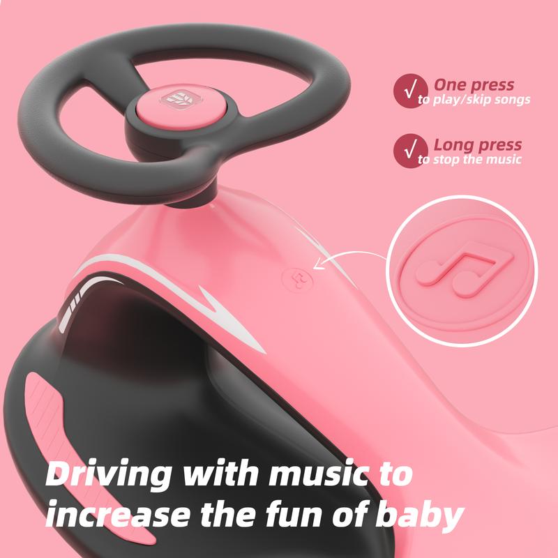 2-in-1 Electric Wiggle Car, KORIMEFA Rechargeable Kids Ride-On with Manual Mode, Light-Up PU Wheels, 360° Steering & 66 lb Capacity
