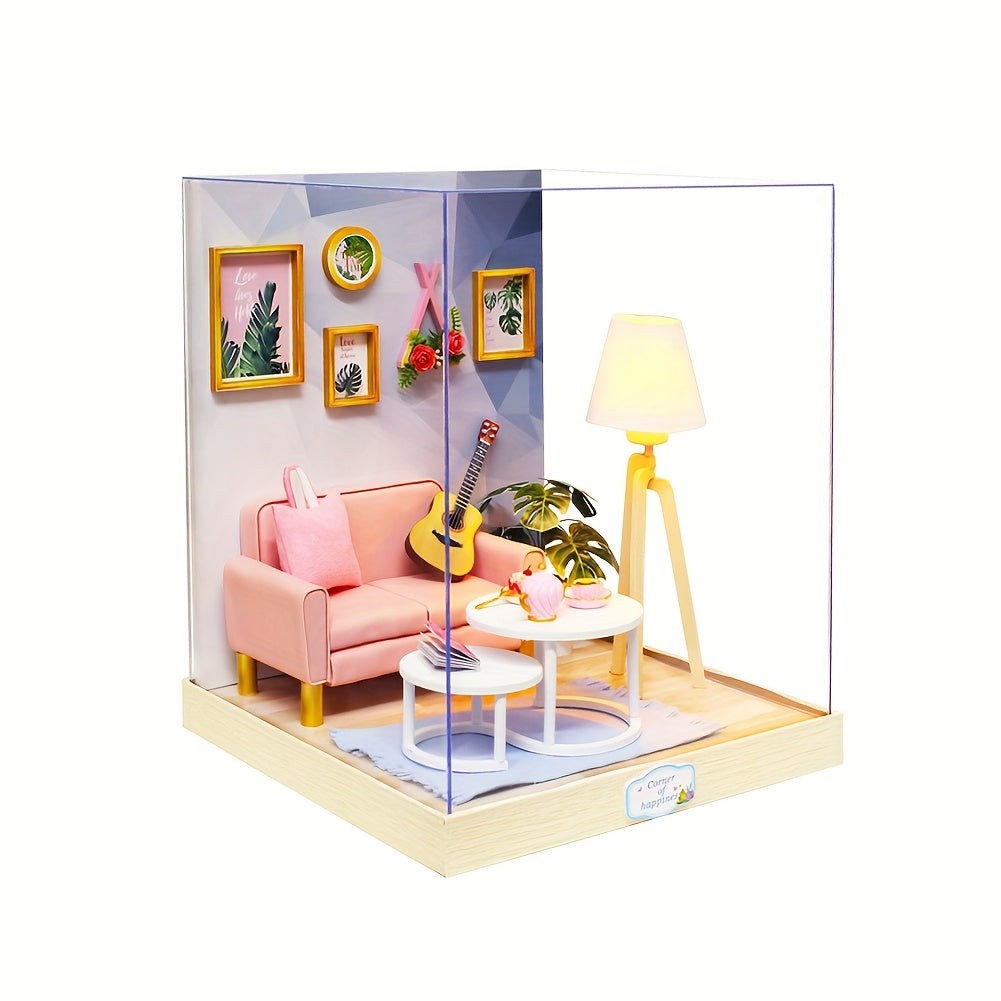 DIY Mini Dollhouse Puzzle Kit with Dust Cover – Small Miniature House Model No Glue Needed 4 Styles Tea Time Flavor Life Heartbeat Creativity Desktop Decor Gift Teens Ages 14+