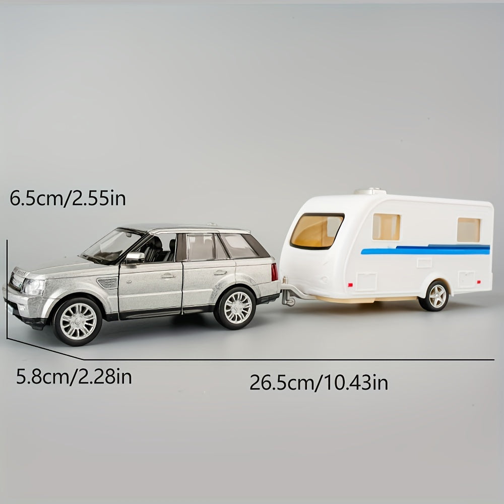 Die-Cast Pull Back Car with Horse Trailer 1:36 Scale Zinc Alloy Toy Vehicle Set, Openable Doors, Gift for Kids Boys Adults