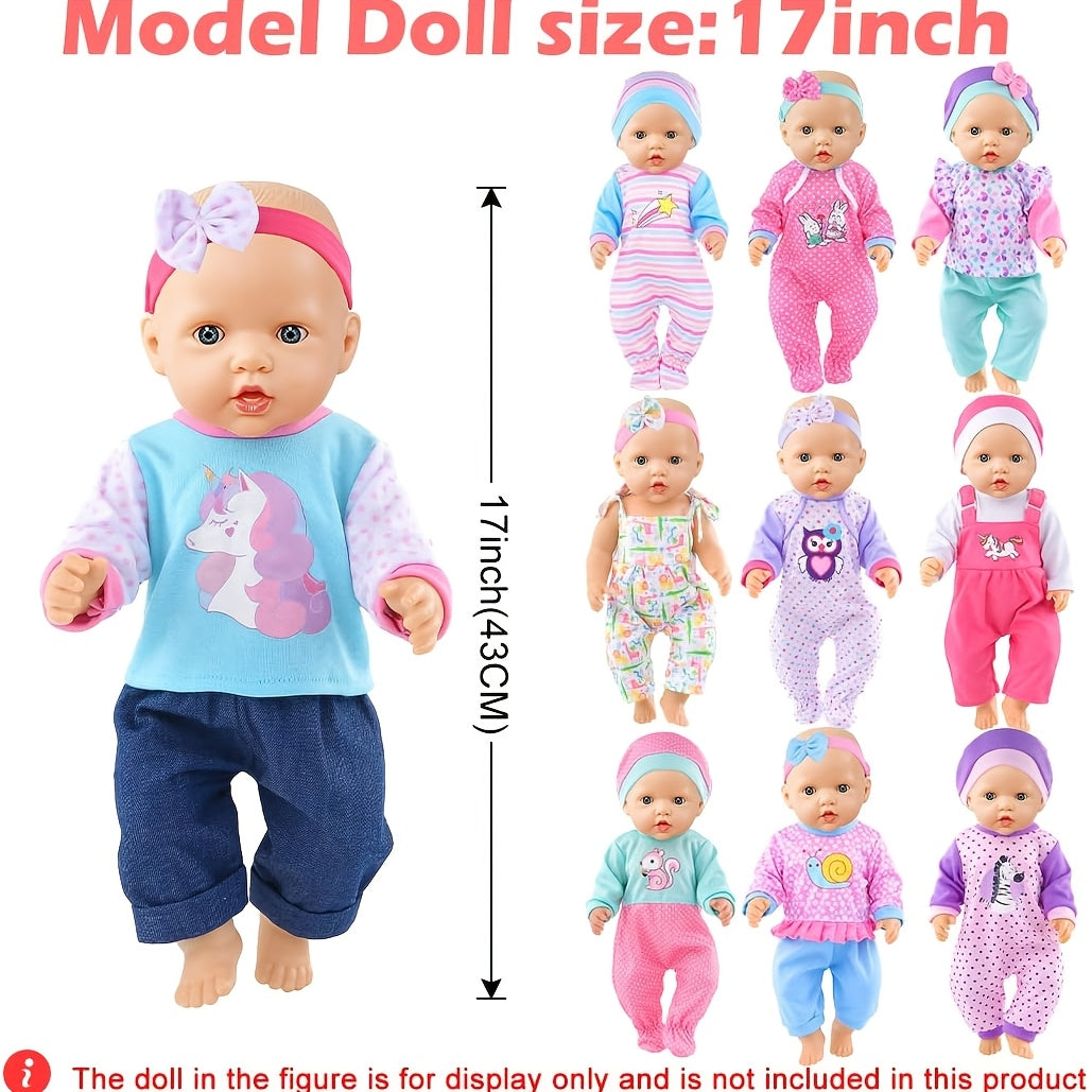 10 Sets Baby Doll Clothes for 14-16 Inch & 43cm Newborn Reborn Dolls – Soft Safe Rompers & Outfits, Easy On/Off, Complete Doll Wardrobe Gift for Kids Ages 3-12, No Doll Included
