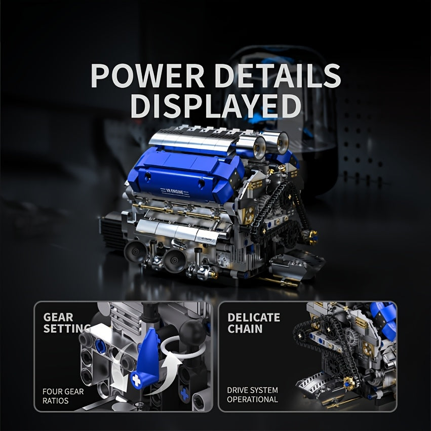 V8 Engine Building Block Set 1289 Piece & F1 Racing Steering Wheel 1221 Piece – Operable Mechanical STEM Model Kit, Realistic Desktop Decor for Adults Teens, Birthday Christmas Gift Car Enthusiasts