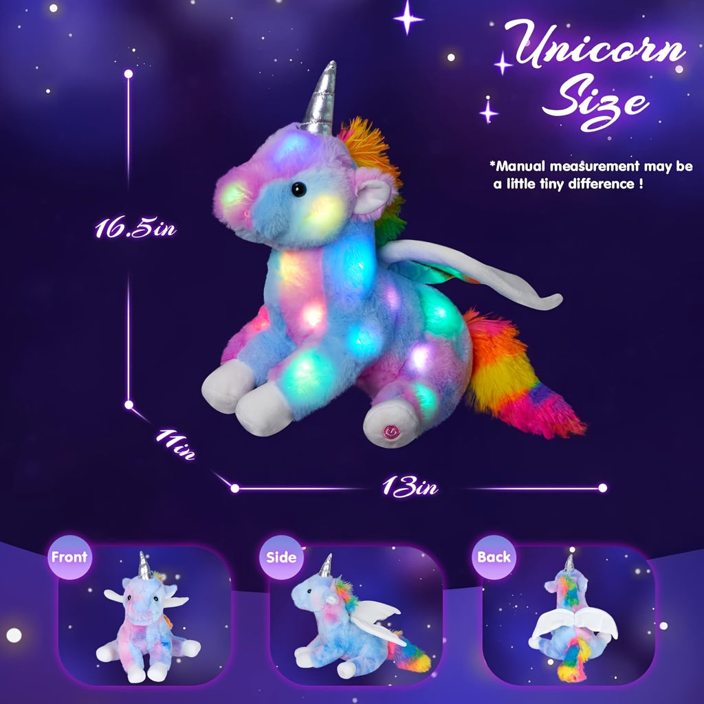 Glowing Unicorn Plush Toy with Music – Rainbow Light Up Stuffed Unicorn, Glow in the Dark Unicorn Stuffed Animal Gift for Kids Girls Birthday Christmas
