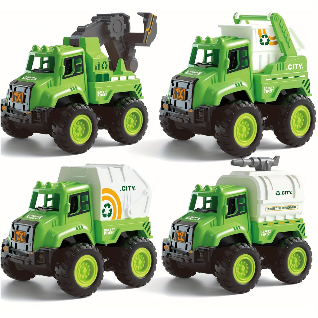 4-Piece STEM Construction Toy Vehicle Kit Excavator Dump Truck Crane Cement Mixer Sandbox Toy for Kids Ages 3+ Hands-On Learning Halloween Christmas Gift