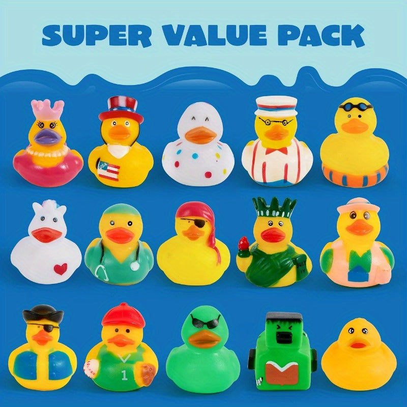 SYNCFUN Mini Rubber Duck Bath Toy Set 60pcs - Assorted Designs with Mesh Carry Bag, Bulk Rubber Duckies for Kids Bath Time, Baby Shower Party Favor, Pool Toy for Boys Girls