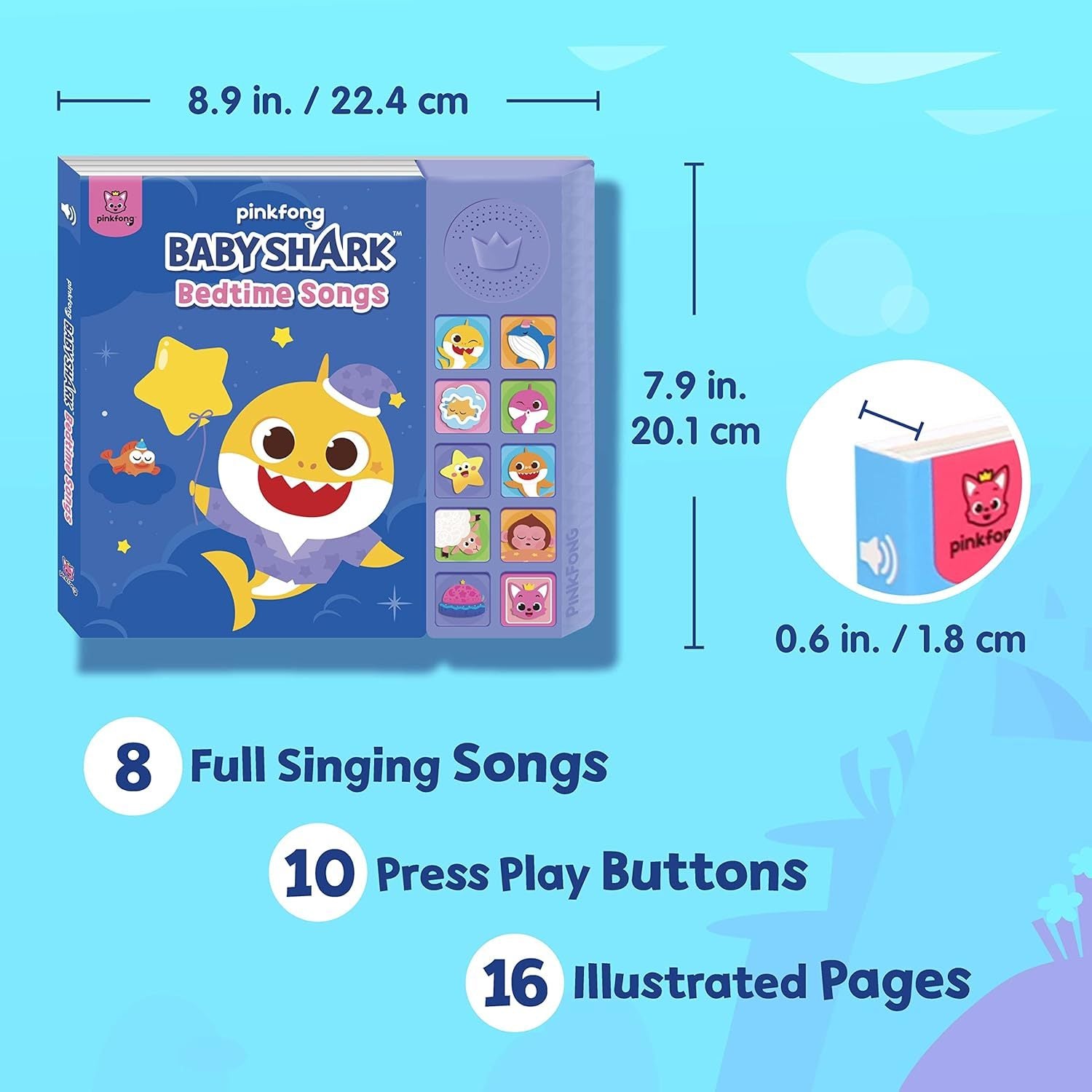 Baby Shark Bedtime Songs Sound Book – Official Pinkfong Interactive Toy Book with 10 Buttons & 8 Sing-Along Lullabies, Early Learning Gift for Babies & Toddlers Ages 0+