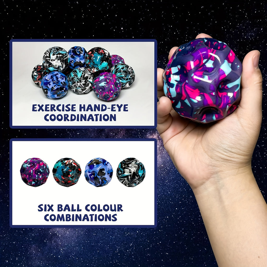 Space Moon Bouncy Balls 12-Pack Extreme High Bounce - Super Grippy Hand-Eye Coordination Toy Kids Outdoor Indoor Play Party Favor Multicolor