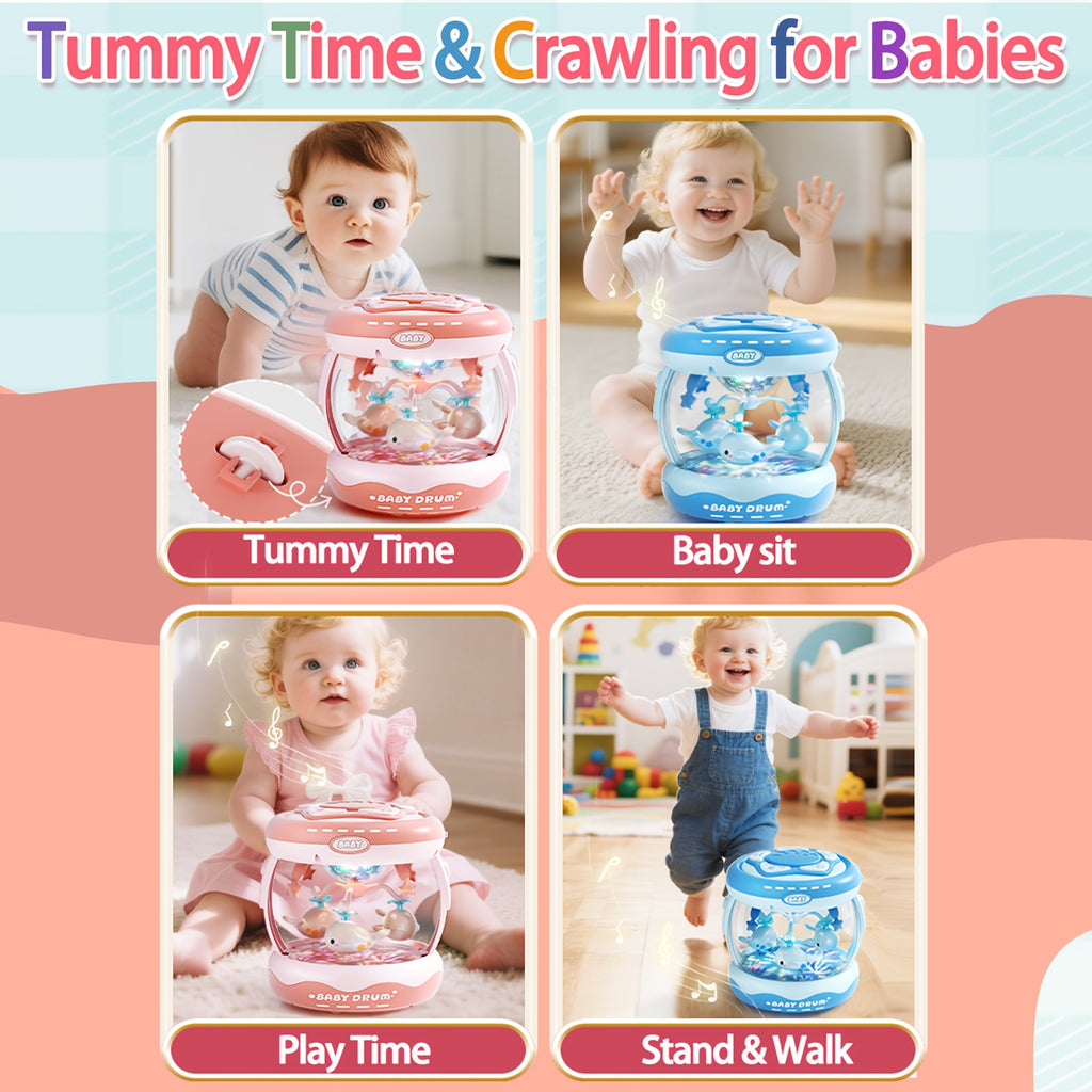 JOVOW Baby Rotating Projector Music Toy for 3 Months+ – Interactive Animal Sounds & Music, Multi-Functional Sensory Learning Toy for Infant Boys Girls, Party Music, Skills Development, Pink & Blue