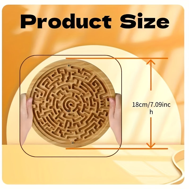 Round Wooden Maze Balance Board with Steel Balls – Brain Training Labyrinth Puzzle Game for Kids Adults Concentration Focus STEM Skill Development Toy