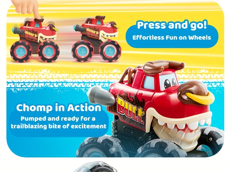 Monster Truck Toys for Toddlers 3 Pack – LED Light-Up Animal Trucks with Press & Go, Chomping Action – Shark, Bull & T-Rex Glow Cars, Easter Birthday Gift for Boys & Girls Ages 1.5+