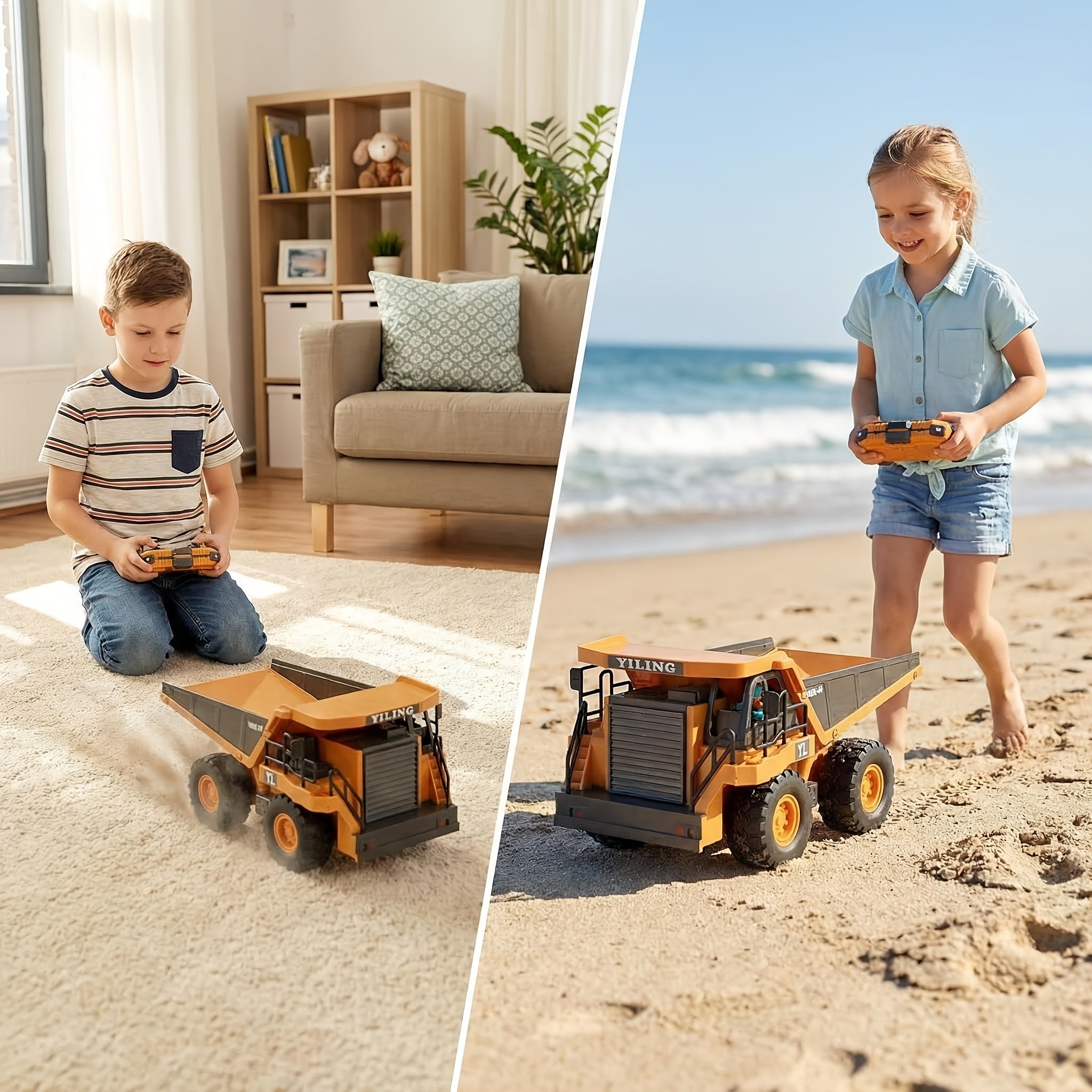 Alloy Construction Truck Toy 1:24 Scale – Bulldozer, Dump Truck & Excavator with 11-Channel Control, Sound Effects, Indoor Outdoor Engineering Vehicle Gift for Boys & Girls