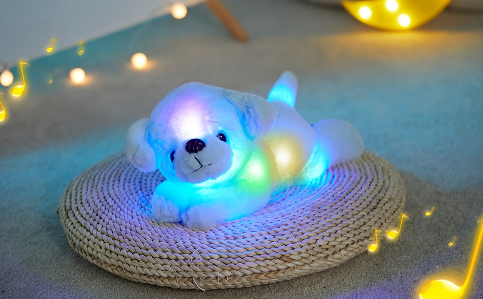 Light Up Music Blue Puppy Plush Toy – Soft Stuffed Animal Dog with Glowing Lights & Sound, Cute Plushie for Kids, Birthday Christmas Halloween Gift, Room Decoration