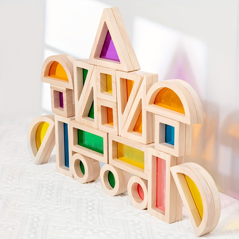 Translucent Colored Acrylic Building Blocks for Kids - Geometric Sensory Construction Toy, Parent-Child Bonding Educational Gift for Birthdays & Holidays