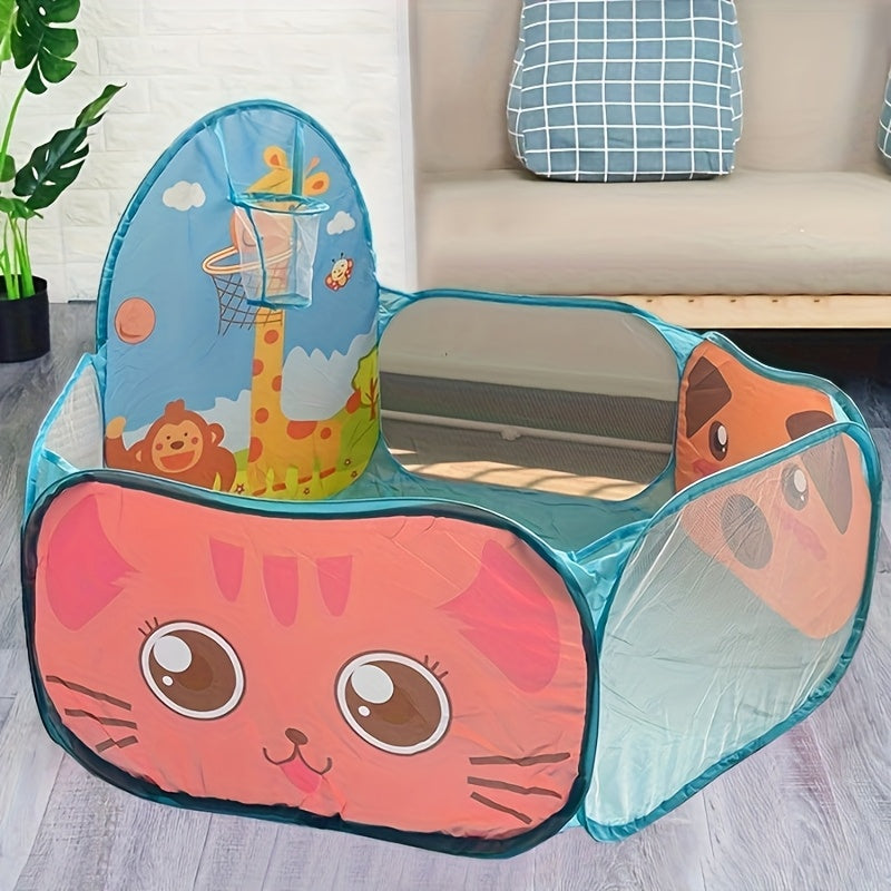 Ball Pit Pop-Up Tent with Basketball Hoop Giraffe Design – Instant Setup Indoor Outdoor Play Tent for Toddlers Boys Girls Holiday Gift (Balls Not Included)