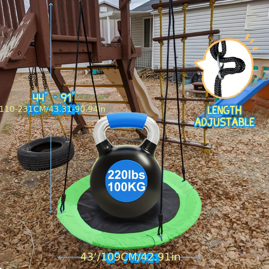 43" Large Saucer Swing for Kids, 360° Rotating Spinner Swing with Swivel, Adjustable Ropes & Hanging Straps, Outdoor Tree or Swing Set Accessory, Durable Round Disc Swing for Playground Backyard, Birthday Gift