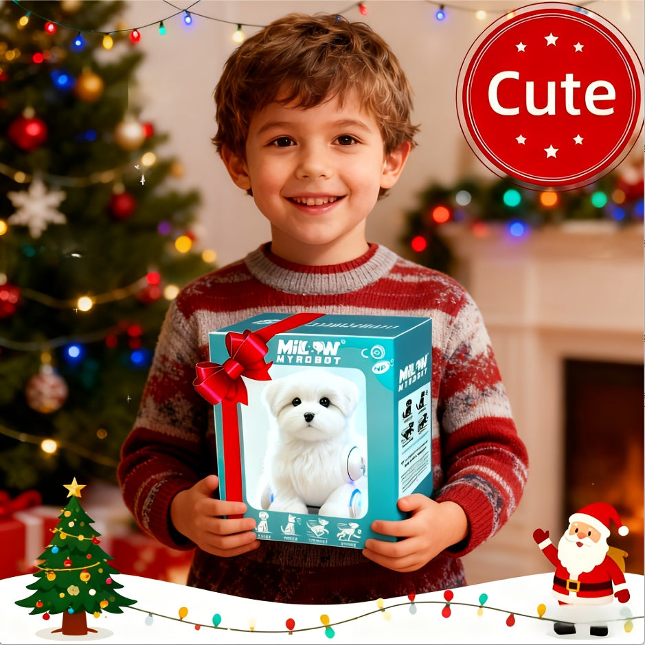 Realistic White Robot Puppy Toy – Walks, Barks & Wags Tail, Lifelike Plush AI Interactive Pet for Kids, Birthday Halloween Christmas Gift for Boys Girls
