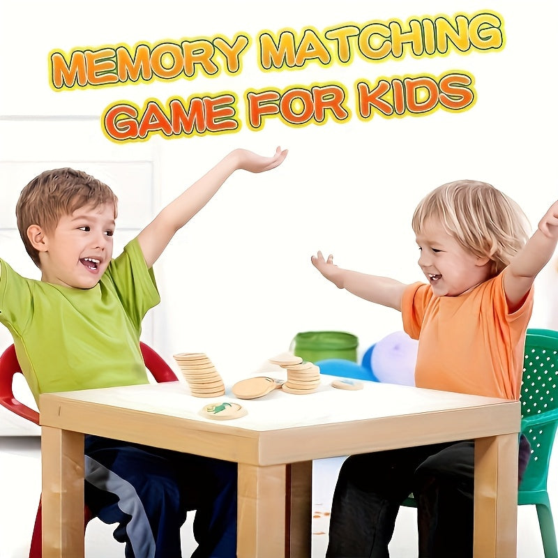 Memory Matching Game for Kids 24 Pieces Wooden Match Cards - Dinosaur Marine Vehicle & Food Themes, Educational Preschool Concentration Card Game, Toddler Learning Toy Gift for Boys Girls Ages 3+