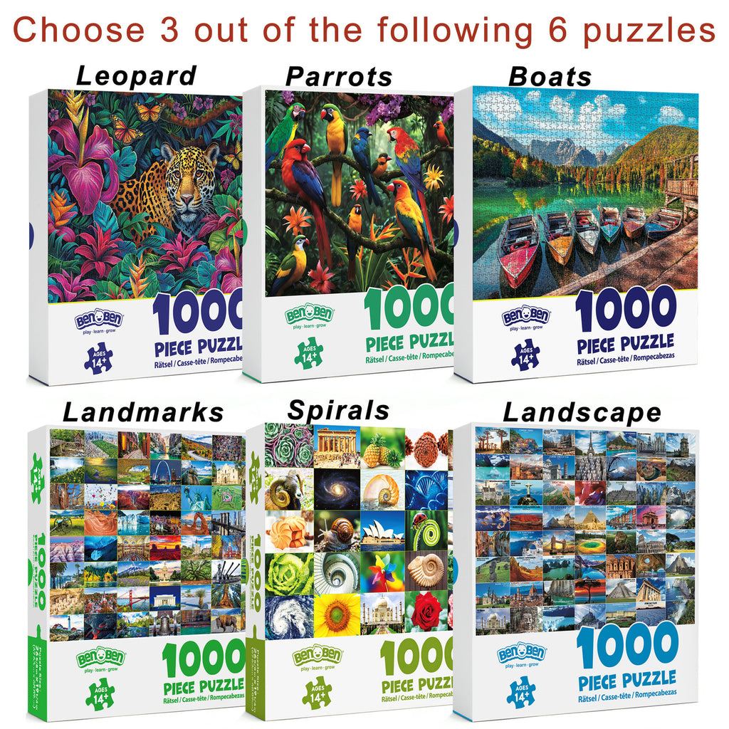 3-Pack 1000 Piece Jigsaw Puzzles for Adults – Scenic Nature Designs with Letters on Back, Challenging Family Game Night Puzzle Set, Birthday Christmas Holiday Easter Gift