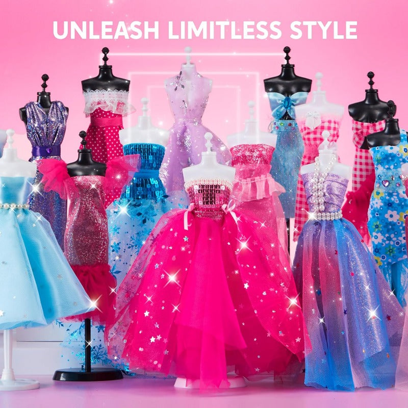 Fashion Design Kit for Girls 400PCS DIY Sewing Craft Set with 3 Mannequins No-Sew Fabric Art Toy Birthday Gift for Kids Ages 8-12