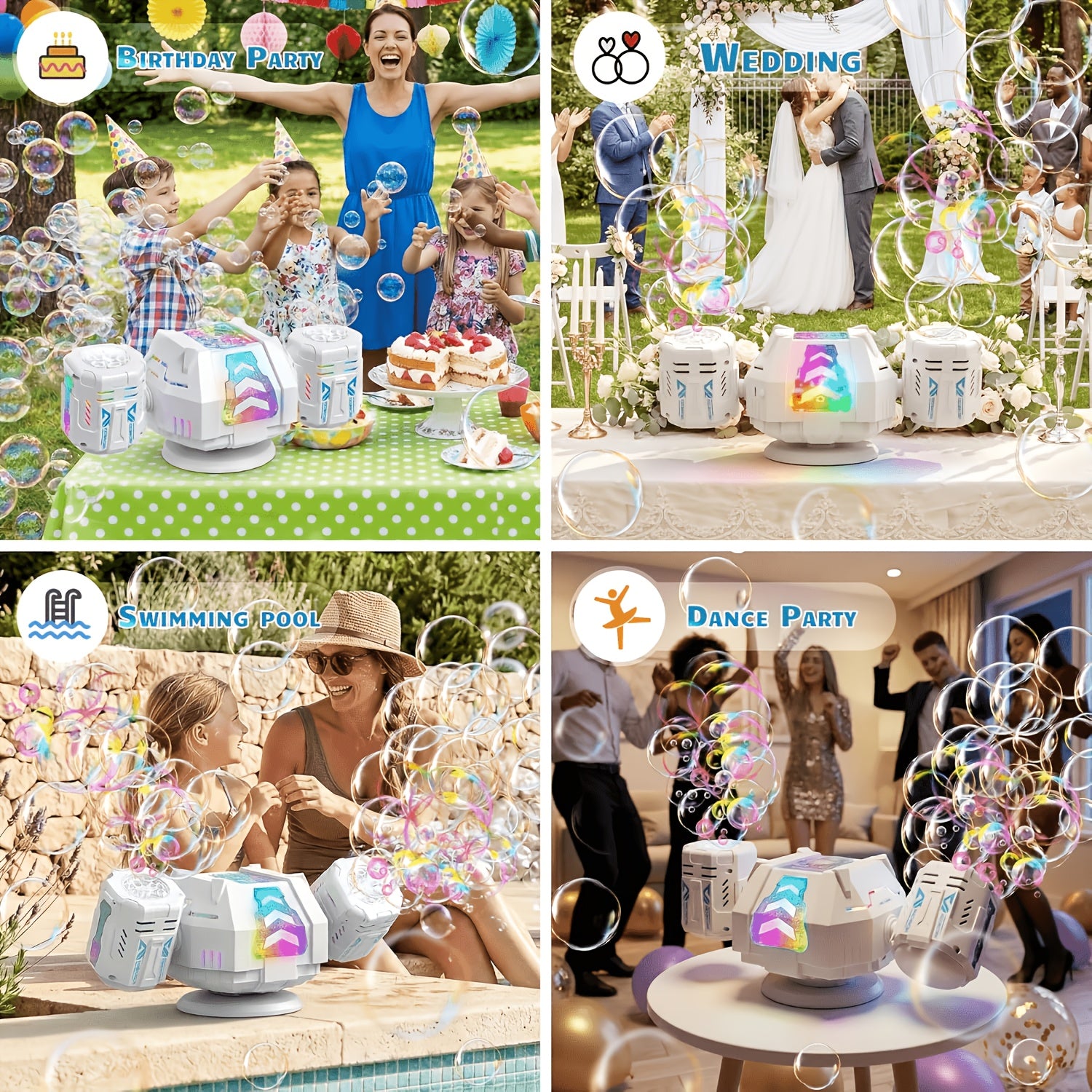 Automatic Bubble Machine 2 Pack – 30000+ Bubbles/Min Dual Nozzle with RGB Lights Remote Control Rechargeable Bubble Blower for Kids Birthday Wedding Party Pool