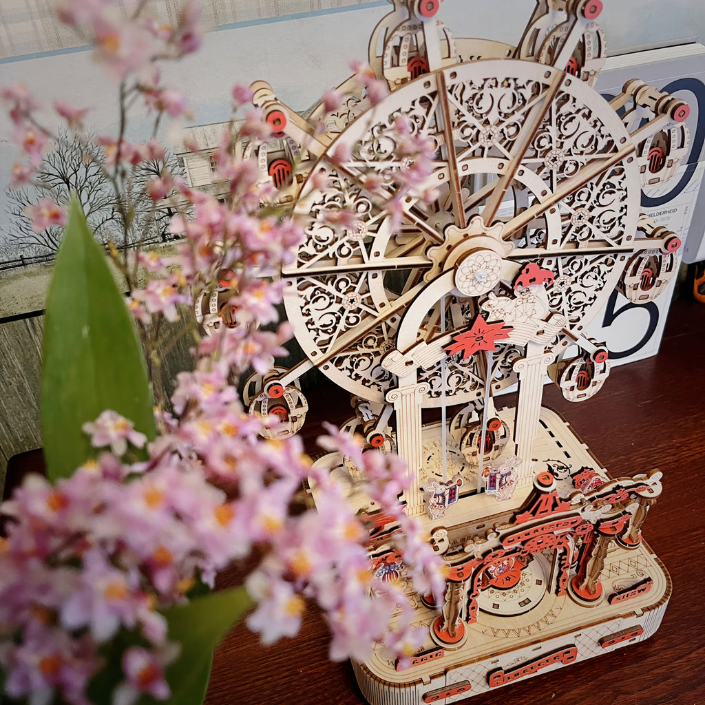 3D Wooden Puzzle Ferris Wheel Music Box DIY Handcrafted Mechanical Model Kit with Gift Box Assembly Instructions Educational Toy Christmas Gift for Teens Adults