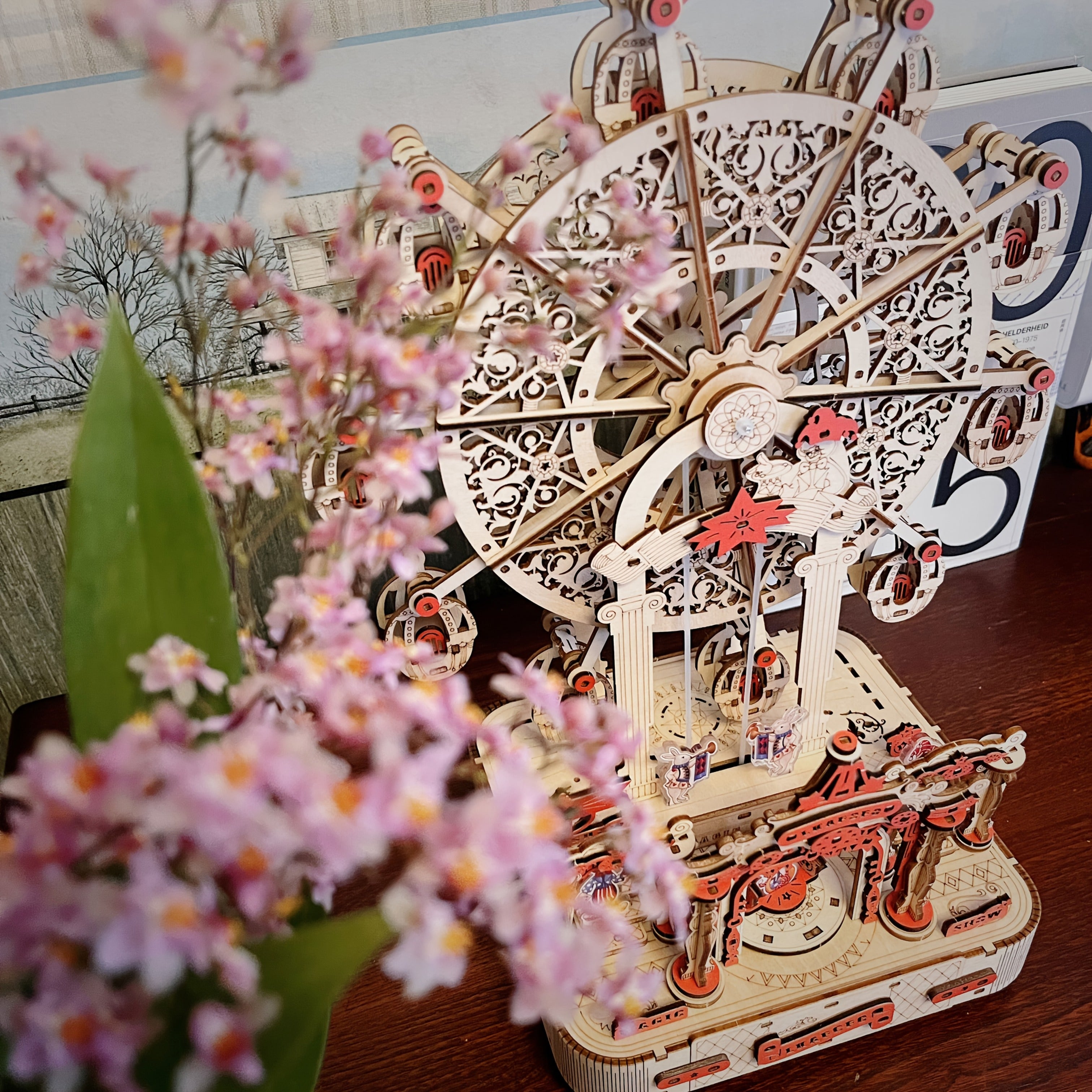 3D Wooden Puzzle Ferris Wheel Music Box DIY Handcrafted Mechanical Model Kit with Gift Box Assembly Instructions Educational Toy Christmas Gift for Teens Adults