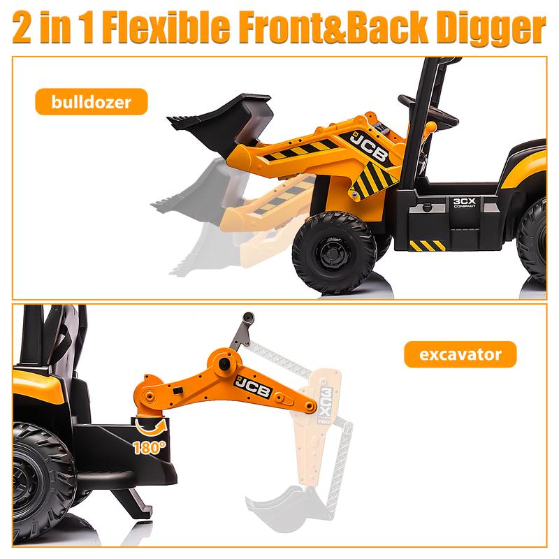 Ride-On Backhoe Digger for Kids Ages 3–6, Segmart 12V JCB Electric Tractor with Parent Remote, Front Loader and Rear Digging Arm