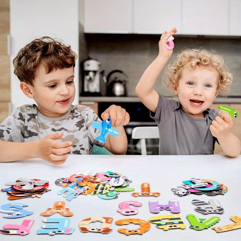Alphabet Fridge Magnets for Kids – 26 Uppercase Animal ABC Letters, Large Magnetic Letters for Refrigerator, Early Literacy & Spelling Learning Toy for Toddlers