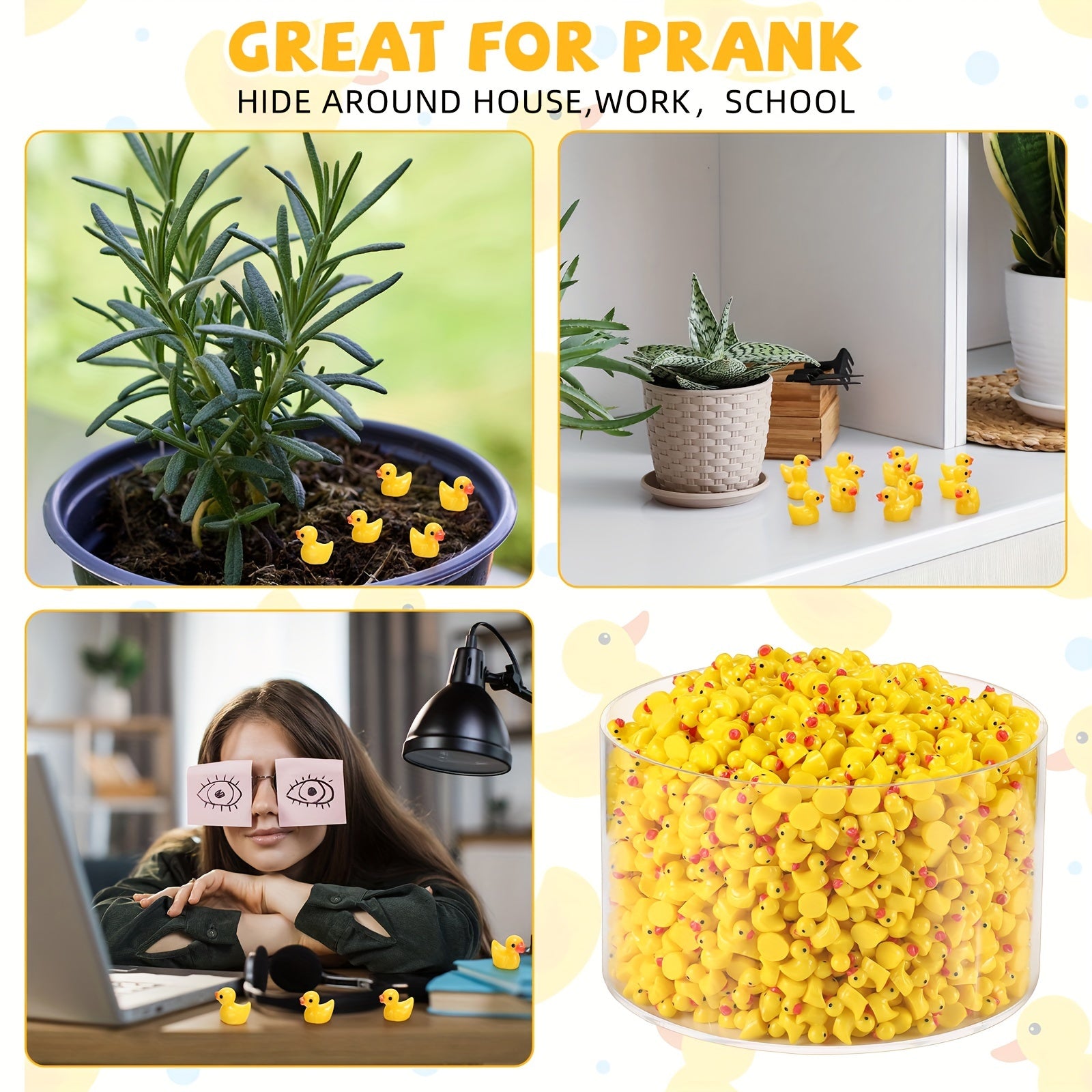 Mini Resin Ducks Bulk 1200 Pcs – Tiny Yellow Duck Figures for Hide & Seek Pranks, Cruise Duck, Party Favors, Halloween Gift, Dollhouse & Garden Miniature Decor
