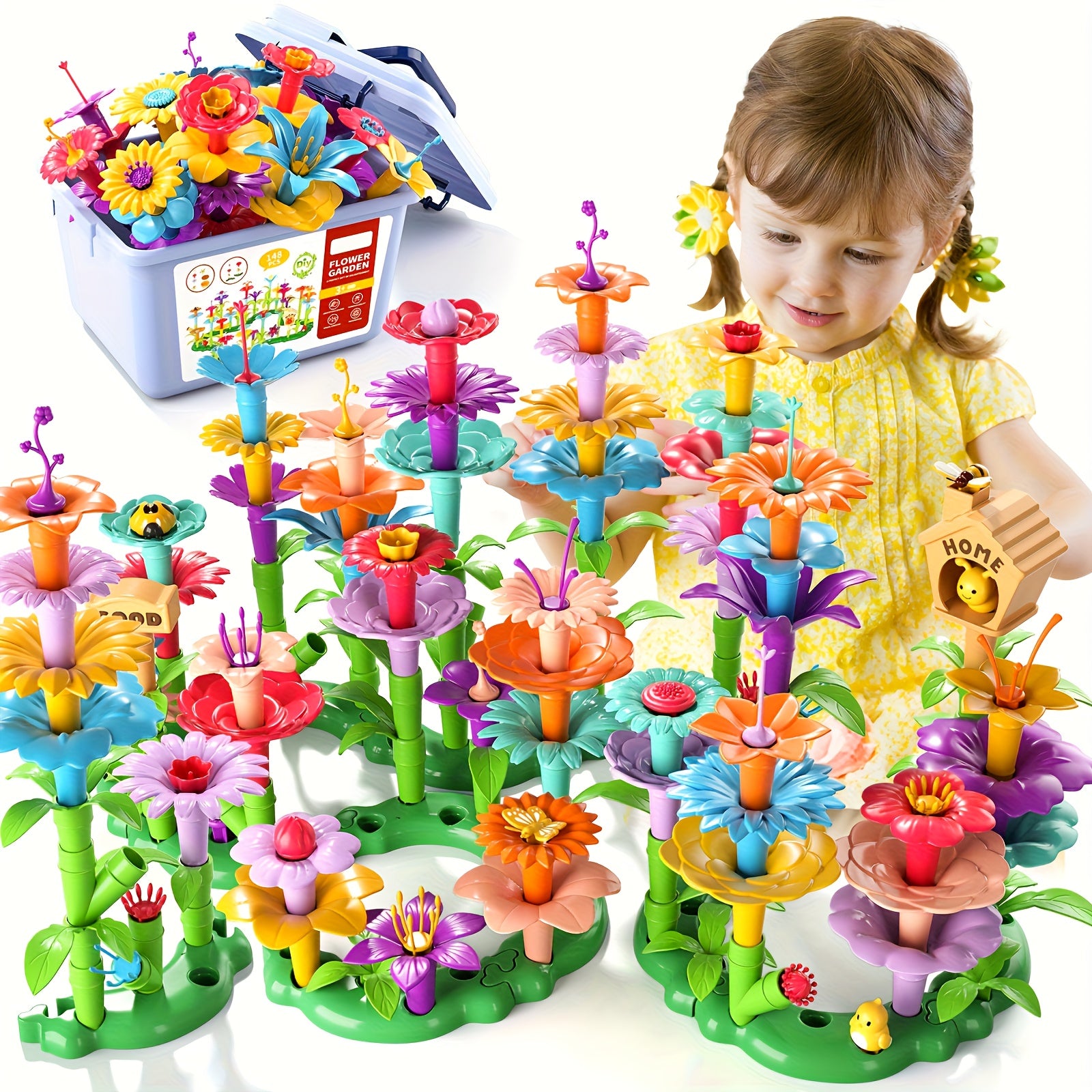 Flower Garden Building Blocks Set 81 148 224pcs STEM Educational Toy for Girls Boys Ages 3 4 5 6 7 8 - Birthday Christmas Gift