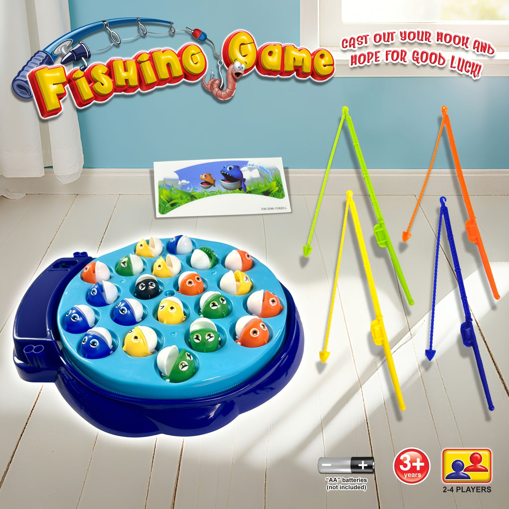 Kids Fishing Game Rotating Board 21 Fish 4 Rods - Fast-Action 2-4 Player Toy for Toddlers Ages 3+, Birthday Easter Holiday Gift for Boys & Girls
